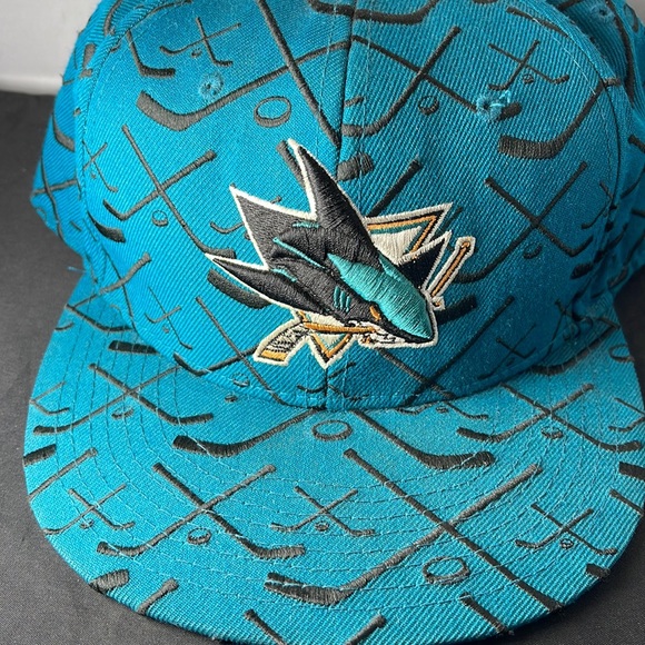 San Jose Sharks NHL Zephyr fitted hat size7 3/4 hockey stick print - Picture 2 of 9